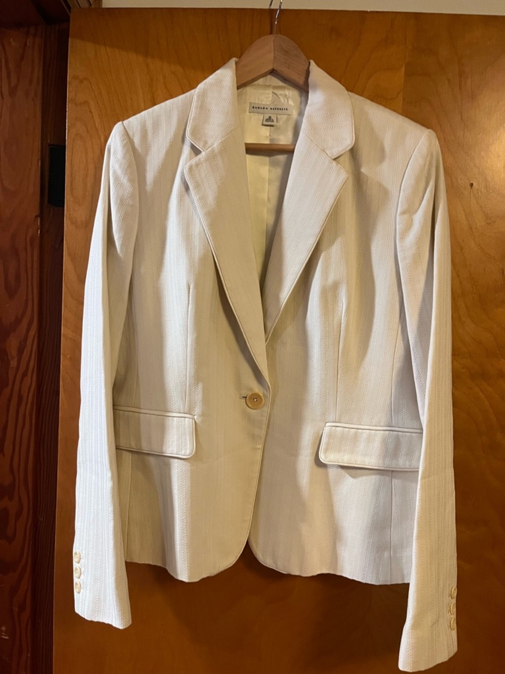 Banana Republic Cream Single-Button Textured Blazer